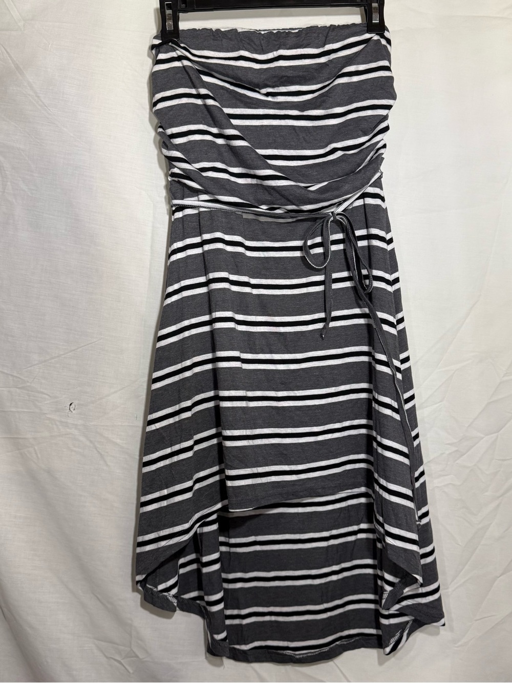 Planet Gold Gray Black and White Striped Strapless Hi-Low Dress Size Lg (Jrs)